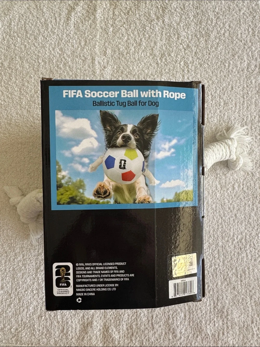FIFA Soccer Ball with Rope White, Red & Yellow Dog Tug Toy